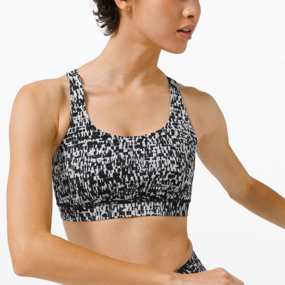 Lululemon Energy Bra Urban Block Ice Grey Black Medium Support Size 6